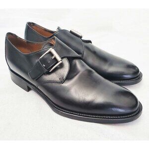 Faconnable Men's Black Leather Single Monk Dress Shoes Bench Made Italy 10.5 D